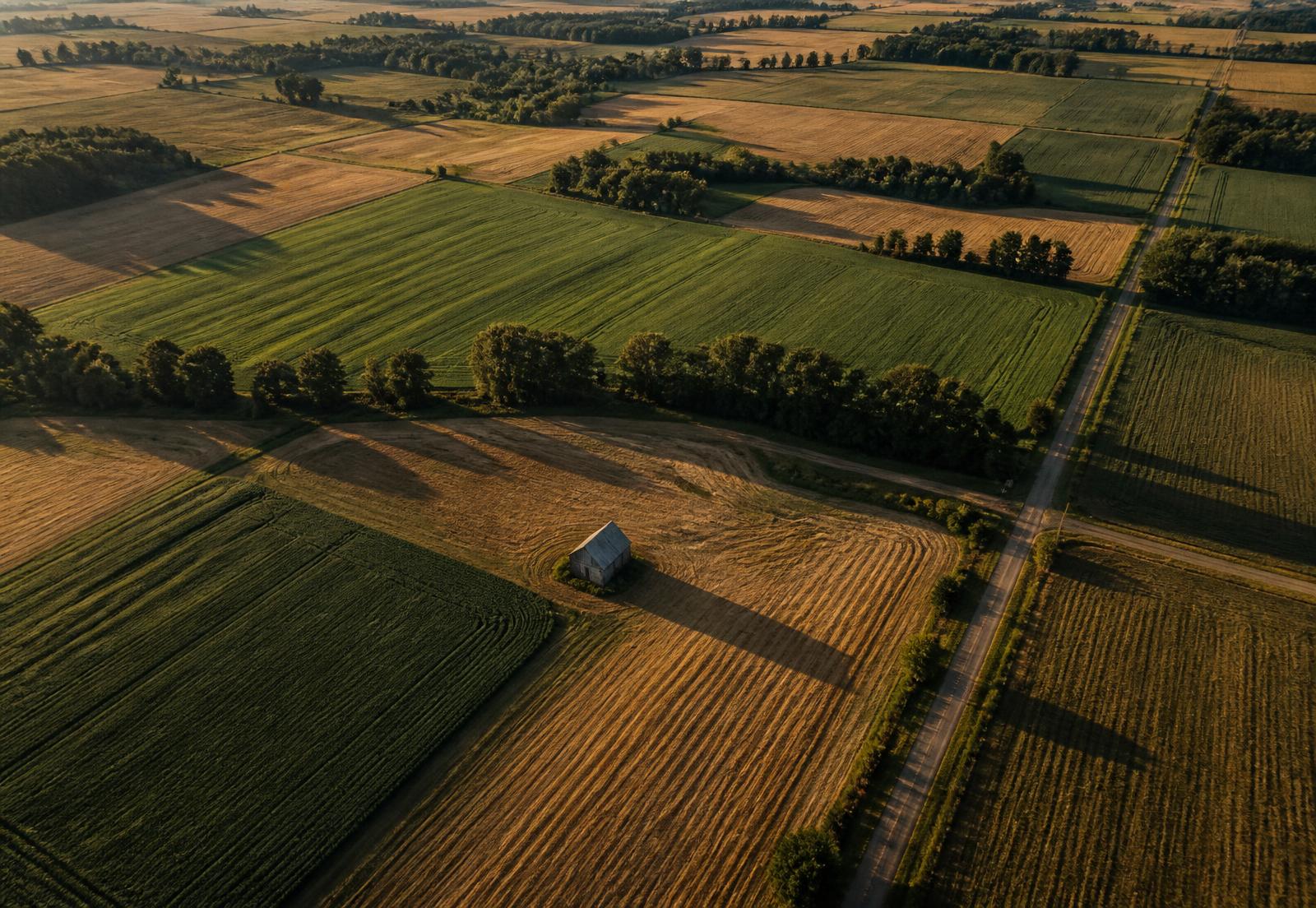 Aerial view of American farmland patchwork